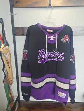 Vtg Raptors TORONTO OG Mitchell & Ness NBA HWC Patch Sweatshirt Jersey